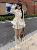 Yipinpay Winter Outwear Korean Fashion 2 Piece Skirt Set Woman Warm Fur Casual Coat + High Waist Slim Y2k Mini Skirt Suit Design