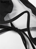 yipinpay 2023 New Women Sexy Bikini Black Swimsuit Two Piece Swimwear Mesh Summer Beach Bikini Set Fashion Lace Up Swimming Suit