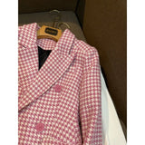 Yipinpay Quilted Cotton Tailored Coat Notched Pink Houndstooth Blazer Feminino Autumn Tweed Jacket Vintage Plaid Trench
