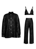 Yipinpay Sparkly Two-piece Set Party Outfits For Womens Sequin Top Blouse Shirt And Pants Suit Female Luxury Evening Tracksuit New