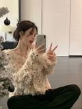 Yipinpay Sleeve Top Y2k Clothes Sueter Mujer Korean Fashion Oversized Sweater Jumper Pullover V Neck Sweet Sequin Sweaters Women