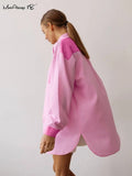 Yipinpay Street Elegant And Young Women's Patchwork Shirts Lapel Splicing Women Oversize Blouses And Tops Autumn Ladies Loose