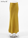 Yipinpay Purple Elegant Women Satin Party Skirts A-Line High Waist Ladies Long Skirt Evening Female Maxi Skirts Loose Summer