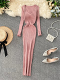 Yipinpay Women Autumn Knitted Dress V Neck Sexy Slim Elastic Oversized Basic Bodycon Long Dress Winter knit Warm Sweater Dresses