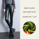 Yipinpay Autumn Winter New Thermal Leg Warm Women's Leggings Leather High Waist Fleece Velvet Black Tights Sexy PU Faux Female Pants