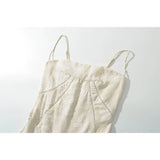 Yipinpay Sexy Women Cross Bandage Lacing Up Back Floral Sling Dress Party Hem A-line Midi Long Robe