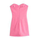 Yipinpay New Fashion Women Pink Ruched Strapless Dress Sleeveless Back Zipper Female Party Mini Sexy Vestidos