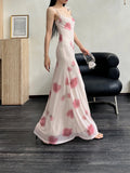 Yipinpay Grunge Elegant Midi Dress Women Y2k Vintage Streetwear Spaghetti Strap High Waist Florals Printed Party Dress Female