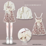 Yipinpay Women's Summer Dress Suit 2024 New Fashion Short Sleeve Shirt+Denim Strap Skirt Two Piece Korean Elegant Casual Matching Set