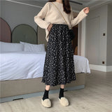 Yipinpay Floral Print A-line Pleated Long Skirts Summer Women 2024 Korean Skirt Streetwear Drawstring Elastic Waist Midi Skirt