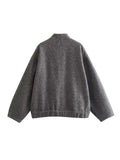 Yipinpay New 2024 Women Fashion Oversized Bomber Jacket Coat Vintage Solid Long Sleeve Female Pockets Chic Loose Outerwear