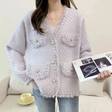 Yipinpay Mink Fleece Knitted Cardigan Women 2024 Autumn/Winter Long Sleeve Fragrance Coat Temperament Versatile Tassel Female