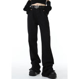 yipinpay Women Black Jeans High Waist Korean Fashion Streetwear Style Wide Leg Jean Female Baggy Trouser Straight Denim Pants