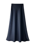 Yipinpay Black Satin High Waist Maxi Skirt Women Fashion Slim Patchwork Elegant Party Long Skirt Female High Street Y2k Long Skirt