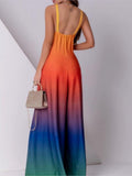 Yipinpay Gradient Sling Wide Leg Pant Romper 2023 Summer Women Backless Sleeveless Jumpsuit Ladies Vintage Pattern Printed Overall
