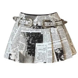 Yipinpay Girl Newspaper Printed Pleated Skirt for Women Autumn New Fashion Causal High Waist A-line Short Skirt Women Clothing