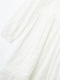Yipinpay 2023 White Long Dress Women Cut Out Embroidery Shirt Dress Woman Long Sleeve Midi Dresses Women's Elegant Loose Dresses