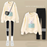 Yipinpay Women's 2024 Autumn Winter New Loose Sweater High Waist Slim Fit Shark Pants Two Piece Korean Elegant Tracksuit Matching Set