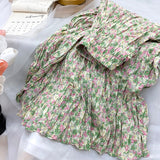 Yipinpay Korean Fashion Midi Skirt Women Vintage Floral Print High Waist Pleated Skirts 2023 Spring Summer Chic A-line Faldas