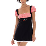 Yipinpay Women Spice Girl Panel Color Short Sleeve Dress Skin Friendly Club Street Style Hot Sale Black S M L