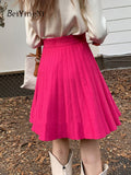 yipinpay 2023 Autumn Winter Short Pleated Knitted Skirts Women Kawaii High Waist Mini A-line Skirt Girls Slim Elegant Faldas