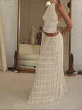 Yipinpay Folds Long Skirt Set Women Sexy Sleeveless Backless Cropped Halter Top High Waist Skirt 2 Piece Sets Lady Chic Beachwear
