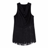 Yipinpay Women Solid Tassel Shirt 2023 Spring Autumn Causal Sleeveless Thin Tops Fashion Pullover Pile Collar T-Shirts