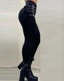 Yipinpay Fashion Elegant Women's High Waist Buckled Skinny Pants Casual Trouser Bottom Female Clothing Outfits for Women