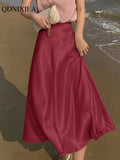 Yipinpay Summer New Women's Skirts Fashion Elegant Acetic Acid Fabric Midi Length High Waist Streetwear Satin Thin White Woman Skirt