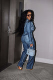 Yipinpay Blue Imitation Denim Jumpsuit Autumn Winter Women's Casual Commute Solid Color Straight Leg Jumpsuit Urban Style