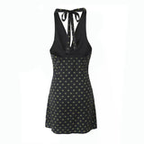 Yipinpay Sexy Backless Halter Dress Women Vintage Print Sleeveless A-line Mini Holiday Beach Dresses Summer Robe
