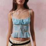 Yipinpay Women’s Y2K Vintage Summer Sheer Mesh Cami Tops Lace Trim Adjustable Strap See Through V Neck Elastic Back Crop Tops