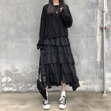 Yipinpay Black Long Skirts Women Gothic High Low Ruched Ruffle High Waist Asymmetrical Midi Skirt Korean Fashion Fairy Grunge