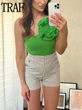 Yipinpay 2023 Asymmetric Body Woman Flowers Green Sexy Bodysuit Lingerie For Women Summer Black Backless Bodysuit Vacation Swimwear