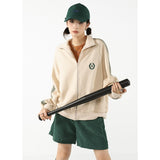 yipinpay Women Apricot Stripe Outwear Sweatshirt Embroidery Fashion Hip Hop Leisure Loose Winter New Cardigan Long Sleeves Coat Tops