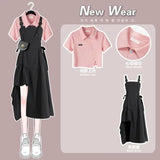 Yipinpay Women's Summer Dress Suit 2024 New Fashion Short Top+Irregular Strap Skirt Two Piece Korean Chic Short-sleeve Matching Set
