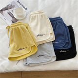 Yipinpay Women Summer Short Pants Embroidery Letters Drawstrings Elastic Waistband High Waist Shorts Ladies Short Tight Trousers