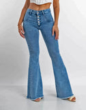 Yipinpay 2024 New High Waist Boot Cut Jeans For Women Fashion Skinny Stretch Button Raw Denim Flared Pants Slim Fit Trousers S-2XL