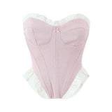 Yipinpay Sexy Women Sweet Patchwork Fish Bone Slim Fit Strapless Top Chic Party Summer Crop Top