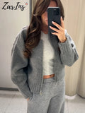Yipinpay New Spring Zipper Sweater Women's Elegant Knitted Long Sleeve Bomber Jacket Female Round Collar Lady Casual Street Chic Top