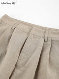 Yipinpay Elegant Khaki High Waist Pants Pleated Cotton Linen Wide Legs Trousers Office Ladies Summer 2023 Floor-Length Pants
