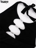 yipinpay 2023 Summer Fashion Women Sexy Skinny One Pieces Bodysuit Rompers Club Outfits Halter Hollow Out Y2K Mesh Black Body Tops