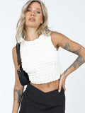 yipinpay Top White Crop Top Women O Neck Stunning Stacked Corset Top Solid Skinny Basic Camisoles Sleeveless Streetwear Y2K Top