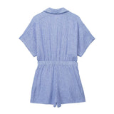 Yipinpay 2023 Woman Short Playsuit Blue Striped Summer Woman Jumpsuit Short Sleeve Women Jumpsuits Casual Loose Women's Monkey