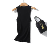 Yipinpay New Women Casual Knit Tank Top Round Neck Sleeveless Tees Solid Summer Crop Top