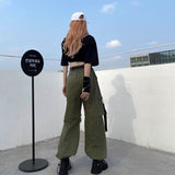 yipinpay High Street Cargo Pants Fashion Pocket High Waist Detachable Straight Pants Casual Baggy Wide Leg Trouser Ladies Summer
