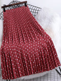 yipinpay Summer Polka Dot Printed Midi Long Skirt Women Vintage Elastic High Waist A-line Pleated Skirts Ladies Casual Clothing