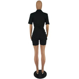Yipinpay Women's Two-Piece Short-Sleeved Lapel Shirt And Slim Shorts Set Solid Color Spring/Summer Ladies 2-Piece Suit