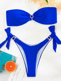 Yipinpay Bikini Sexy Swimsuit Bikini Set Bandeau Women Swimwear Thong Shining Bathing Suits Swimming Suits Blue Beachwear