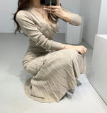 Yipinpay Piece V Neck Slim Bandage Waist High Black Pleated Dress Women Long Wild Sexy Knit Dress Casual Sweater Autumn Solid Retro